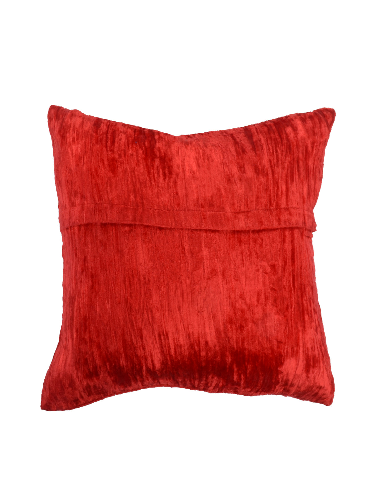 Plain red chenille velvet reverse of the embroidered medallion cushion cover