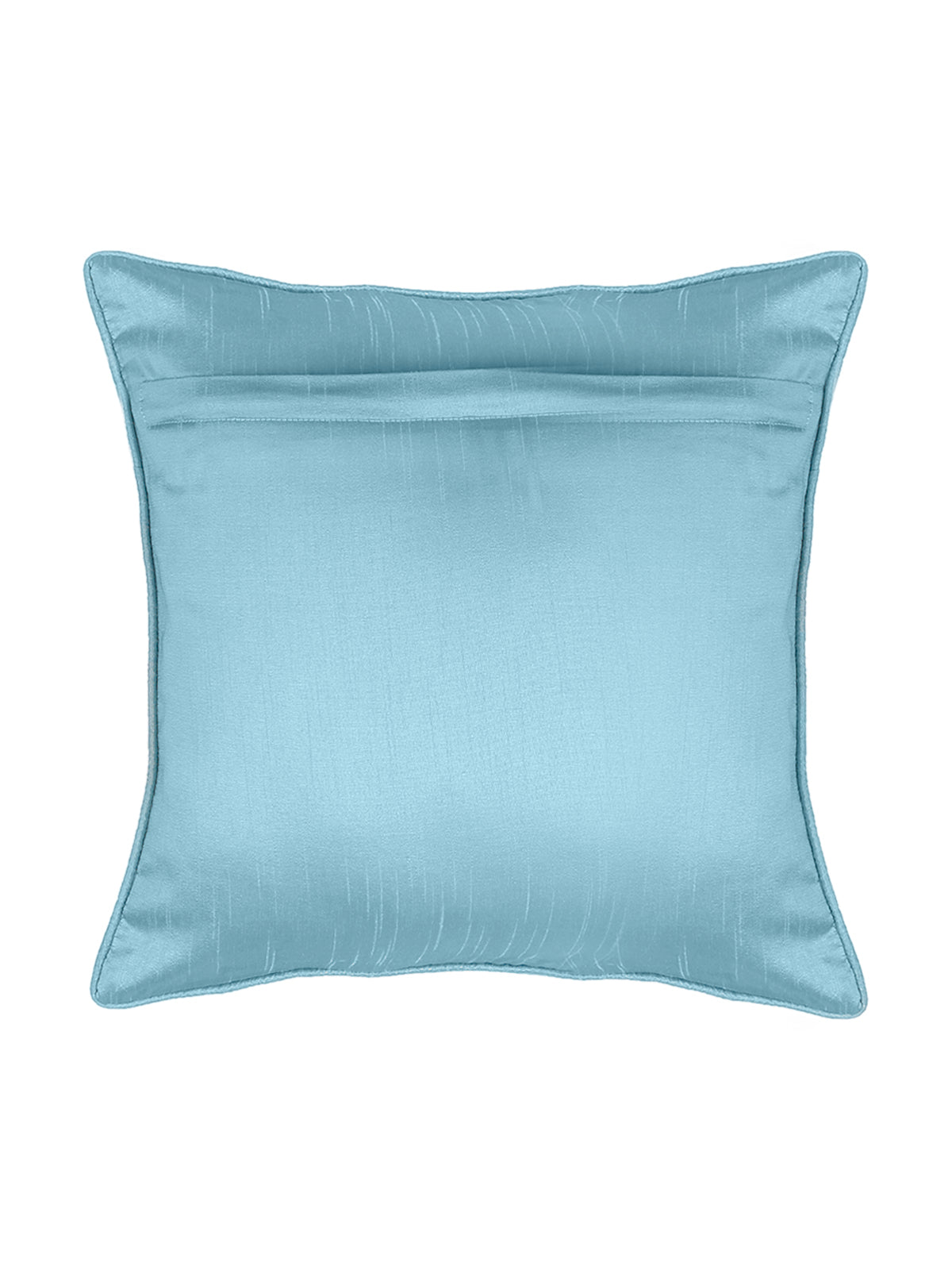 Plain pale blue reverse of the floral embroidered cushion cover
