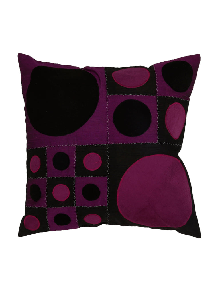(Black/Purple)Patch Work- Dupion Silk Cushion Cover - Jagdish Store Online Since 1965