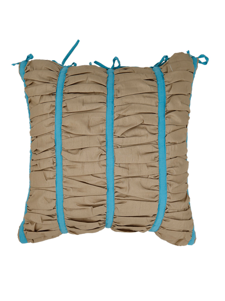 Self Design Faux Silk Cushion Cover(Beige with Blue Strips) - Jagdish Store Online Since 1965