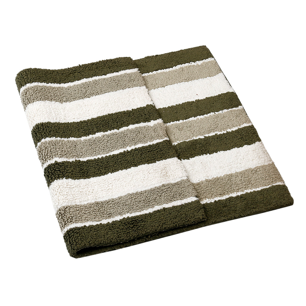 (Green) Striped Cotton Bath Door Mat(50 X 76 Cm ) - Jagdish Store Online Since 1965