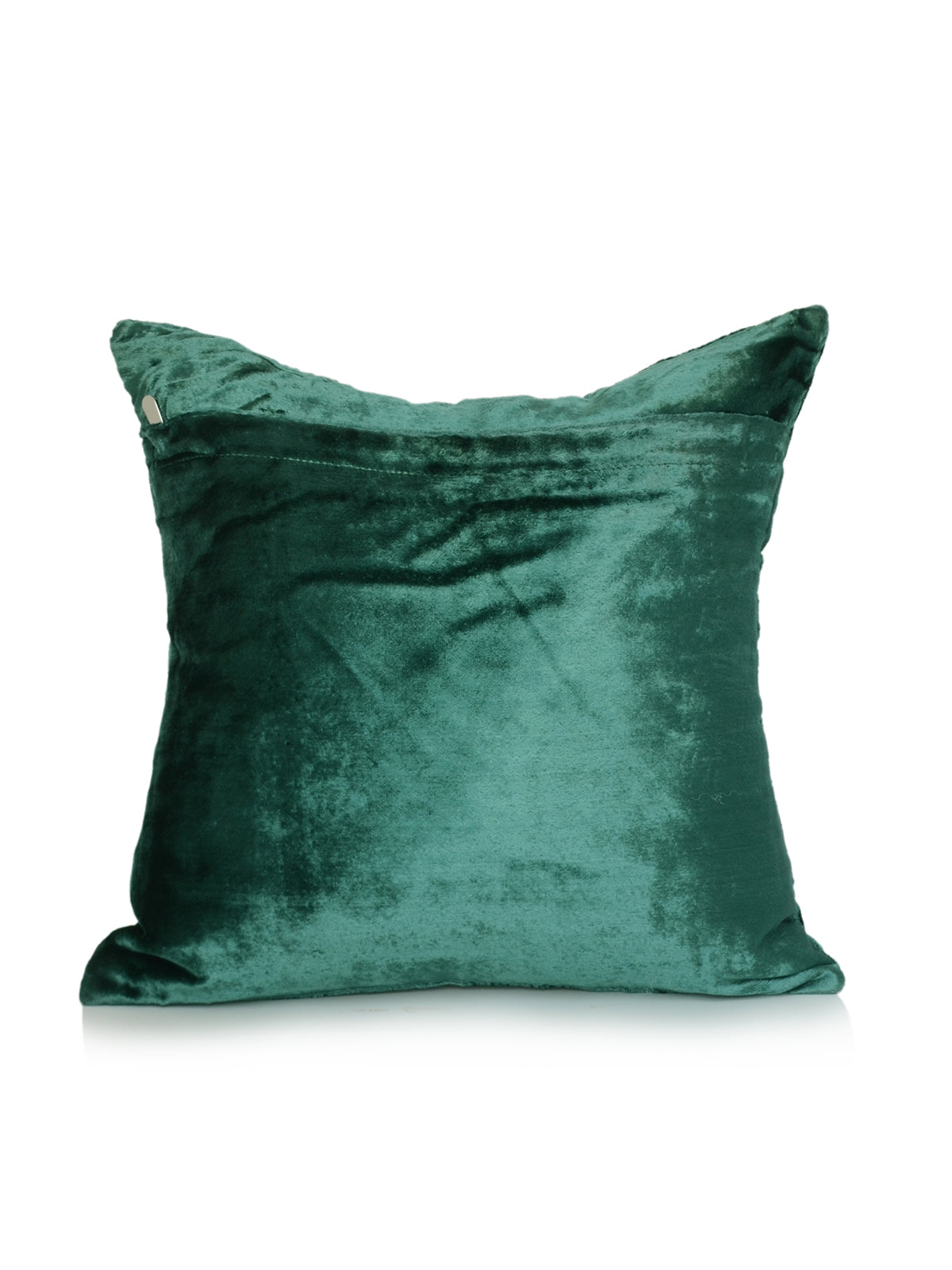Plain teal green velvet reverse of the beaded frame cushion cover