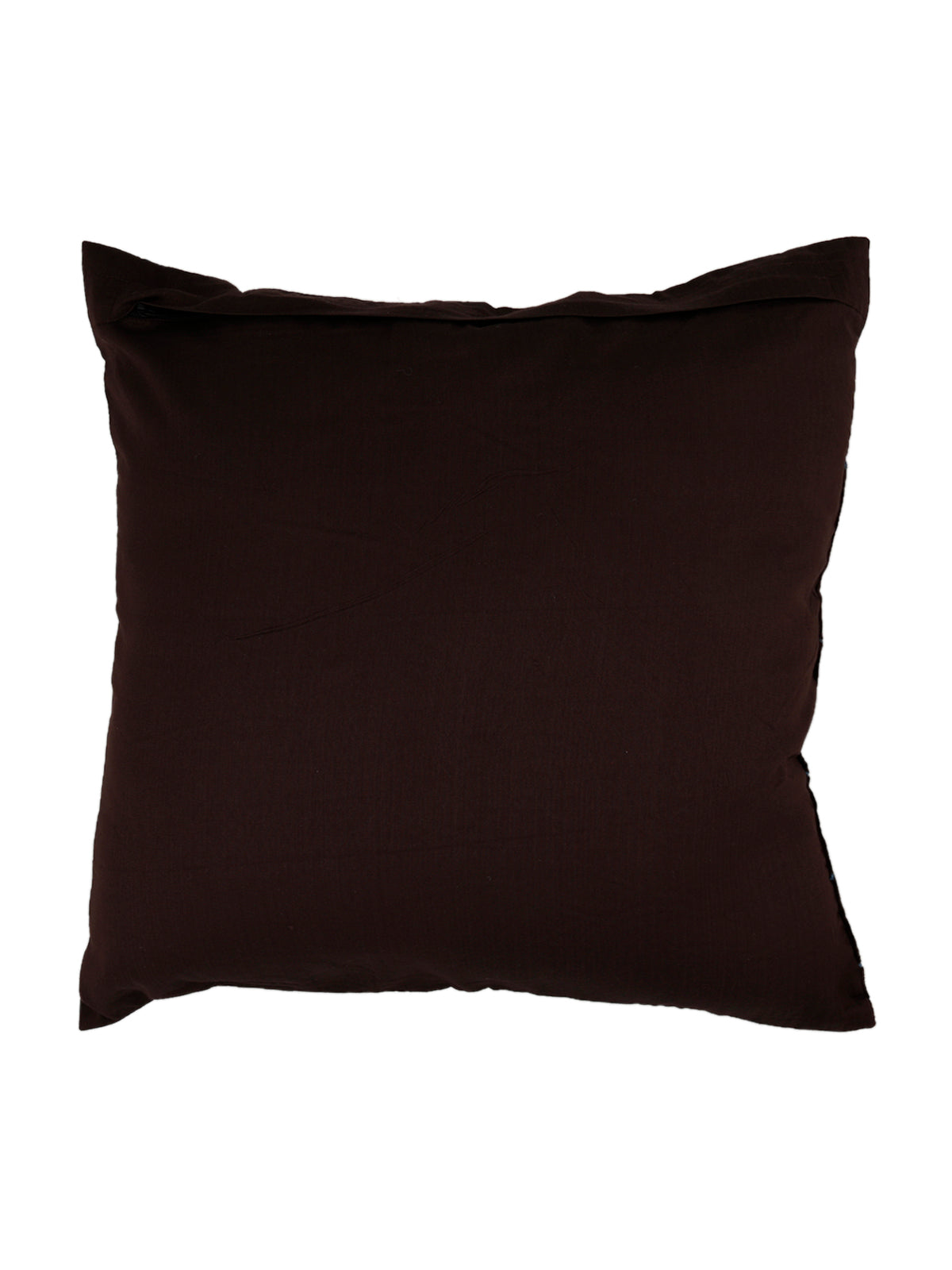 Plain dark brown reverse of the lotus appliqué cushion cover