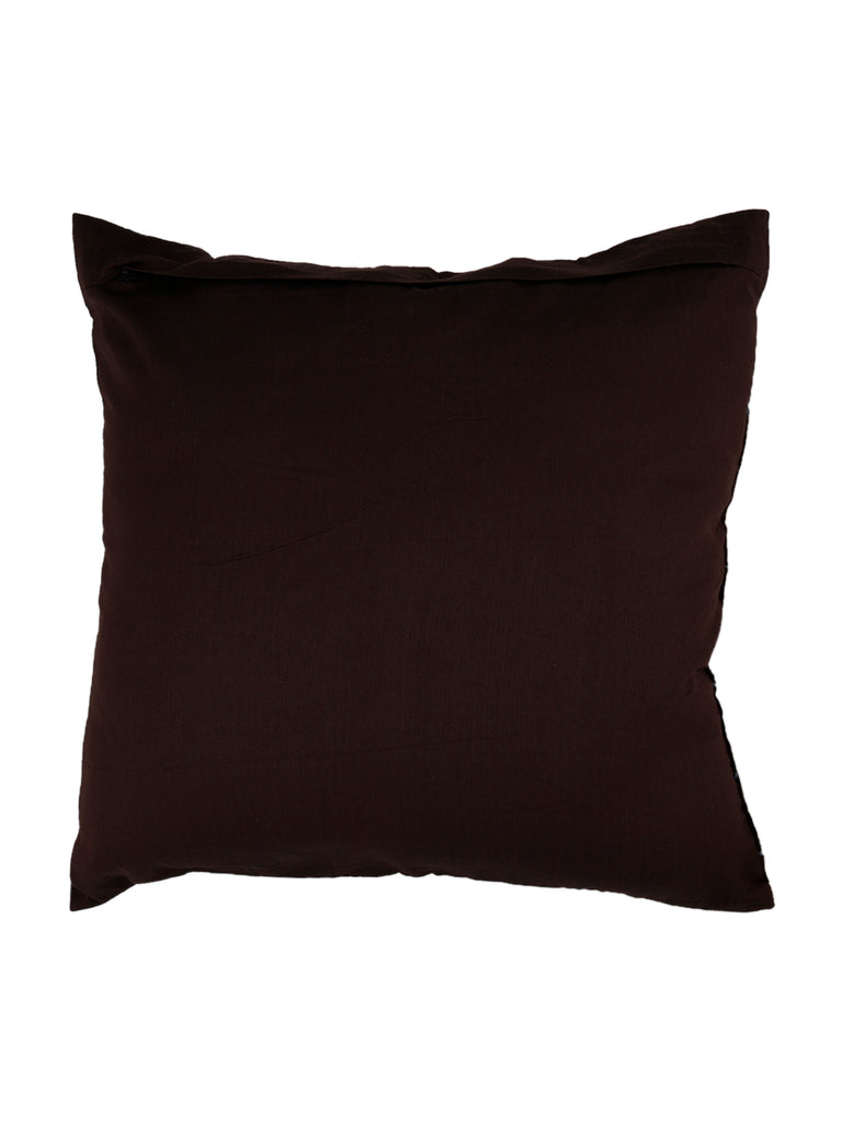 Patch Work-Dupion Silk Cushion Cover(Blue-Dark Brown) - Jagdish Store Online Since 1965