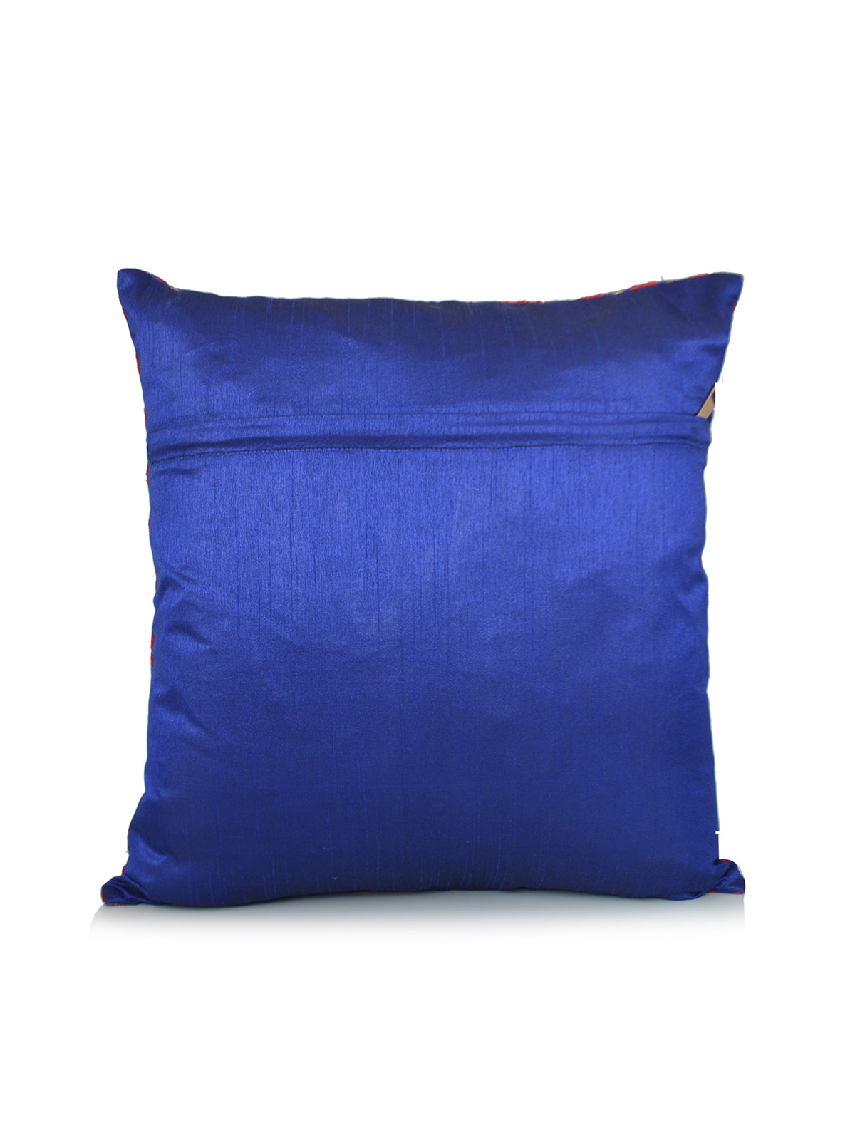 Plain royal blue dupion silk reverse of the panelled brocade cushion cover