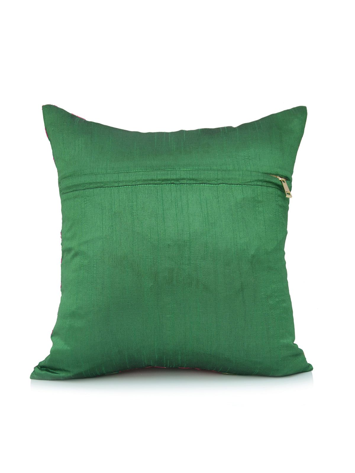 Plain green dupion silk reverse of the banarasi cushion cover