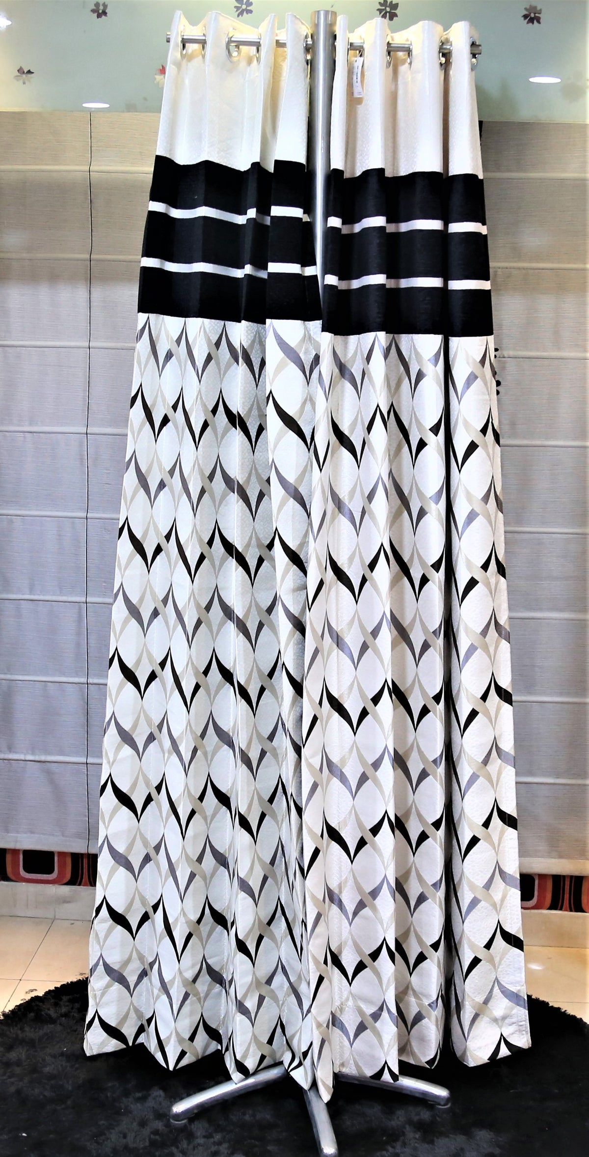 (Black) Curtain Self Design- Polyester(7 X 4 Feet) - Jagdish Store Online Since 1965
