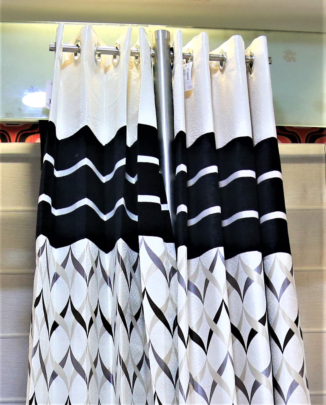 (Black) Curtain Self Design- Polyester(7 X 4 Feet) - Jagdish Store Online Since 1965