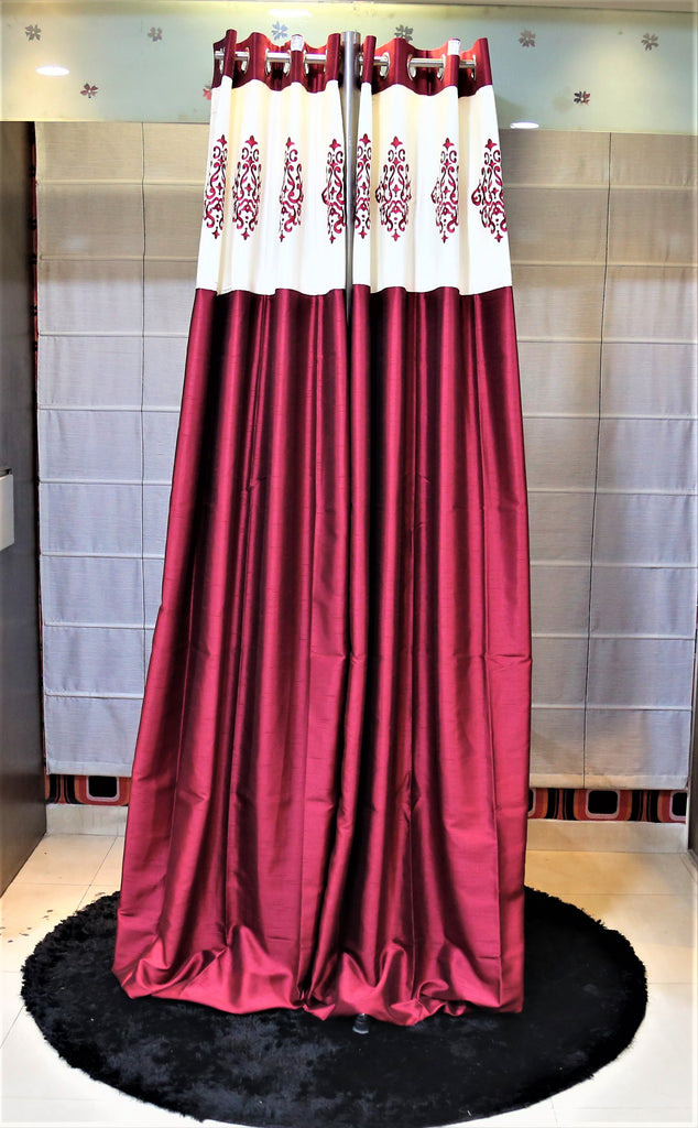 (Maroon) Curtain Damask Design- Polyester(9 X 4 Feet) - Jagdish Store Online Since 1965