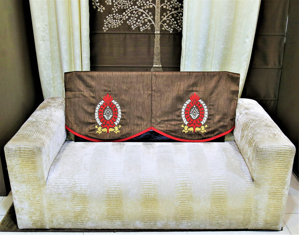 (Red/Copper)Sofa Back Motifs Design -Polyester(57.5x62.5 Cm) - Jagdish Store Online Since 1965