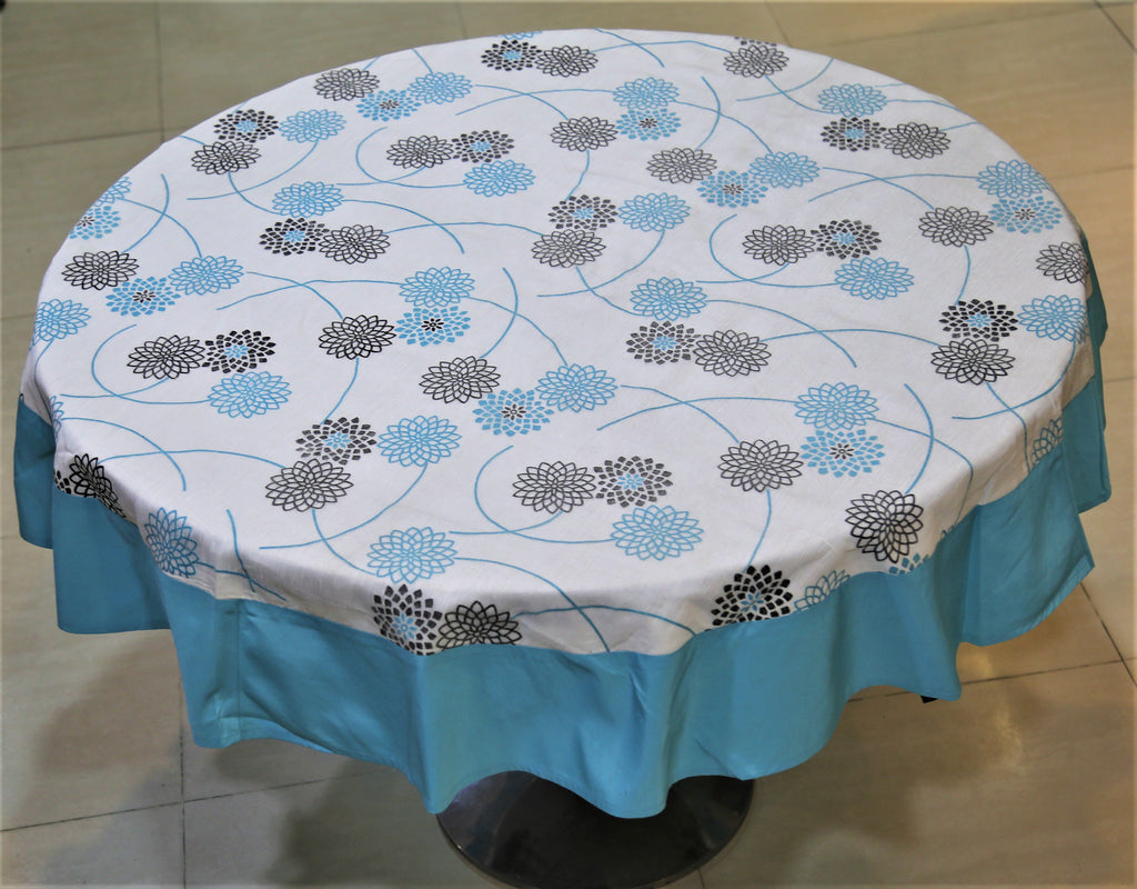 Printed(60 Inch) Round Table Cover(White-Blue)-Sheer - Jagdish Store Online Since 1965