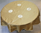 Patch Work(60 Inch) Round Table Cover(Cream-Gold)-Polyester - Jagdish Store Online Since 1965