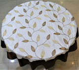 Embroidery(60 Inch) Round Table Cover(White-Brown)-Sheer - Jagdish Store Online Since 1965