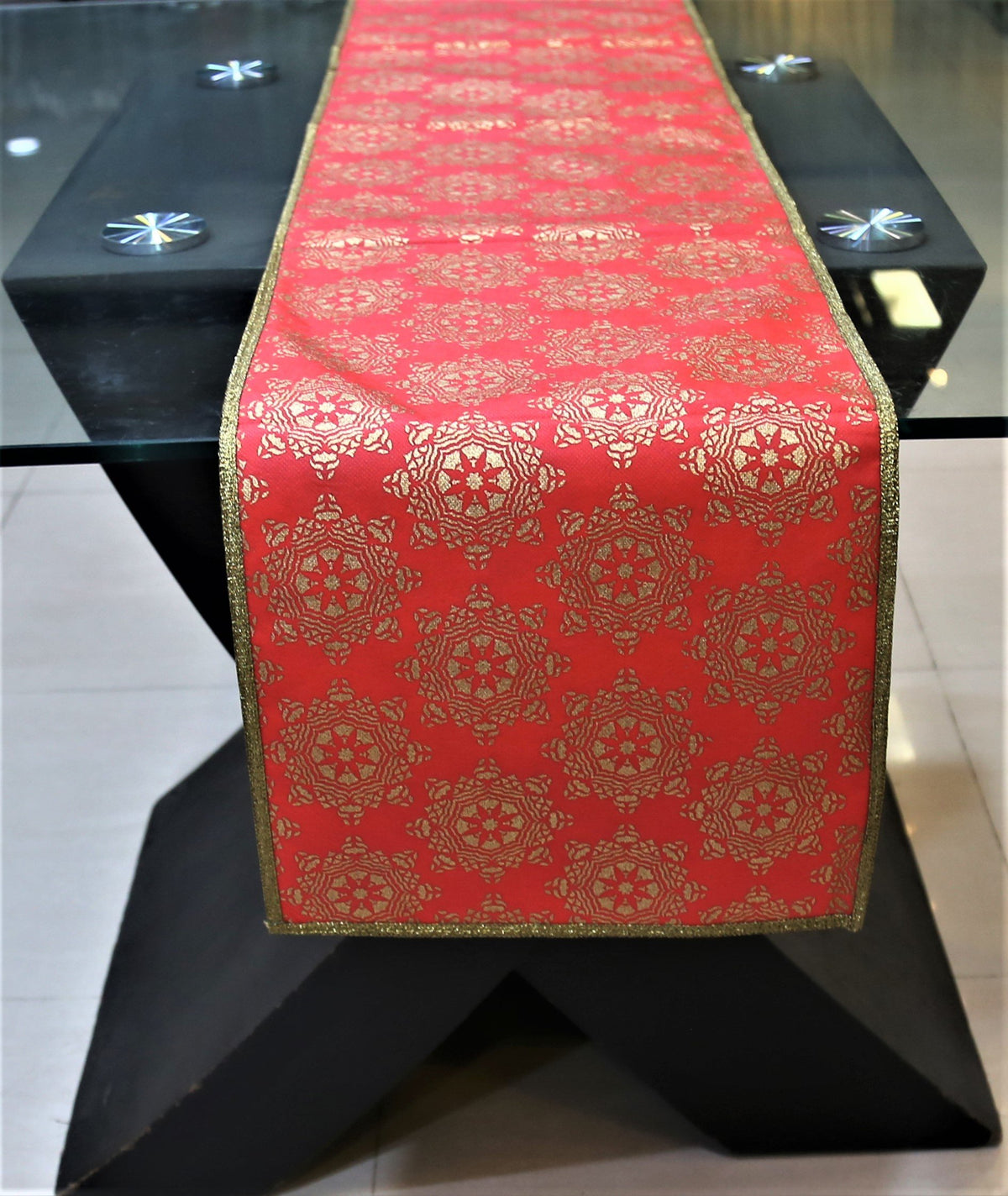 Maroon Embroidered Non Woven Table Runner 13 X 72 inch front view