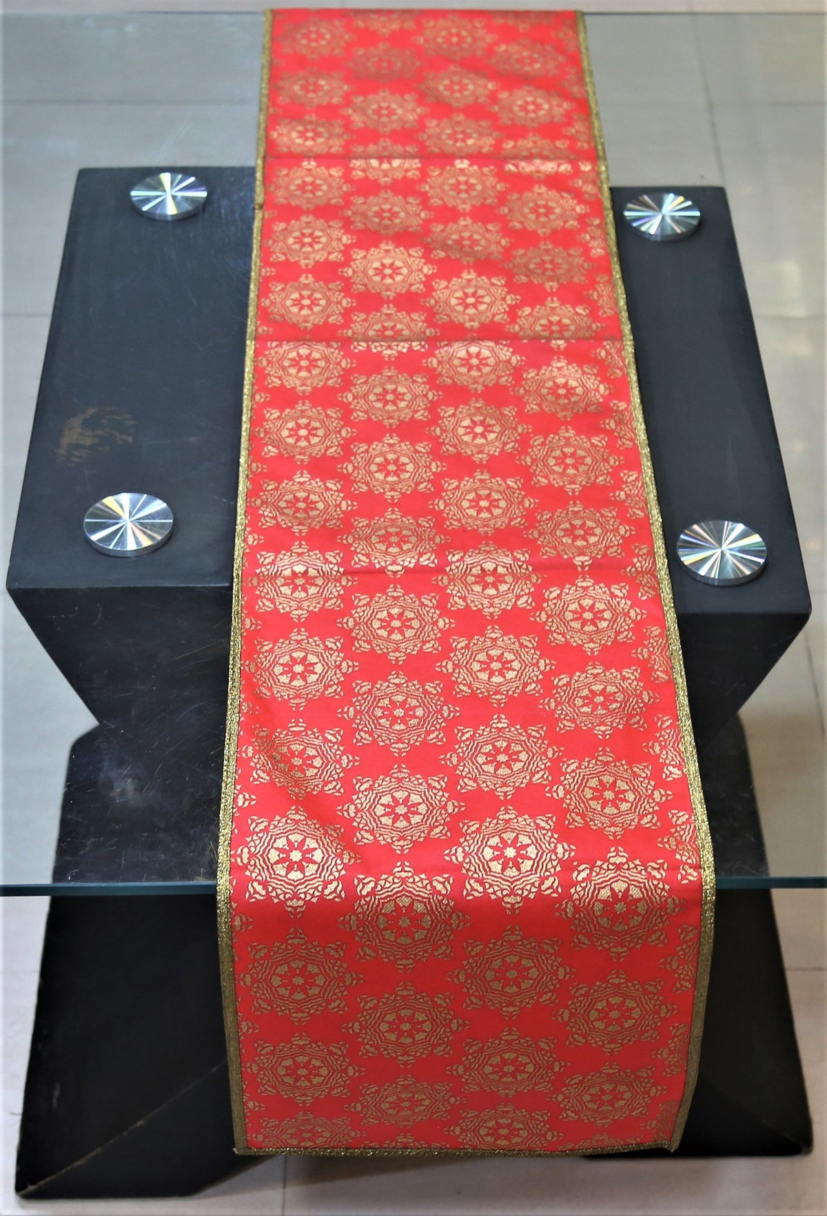 Maroon Embroidered Non Woven Table Runner 13 X 72 inch front view