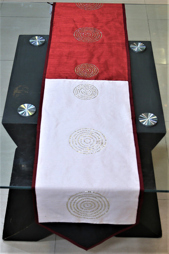 Sequence Work(14 X 72 Inch) Table Runner(Red/Black)-Dupion Silk - Jagdish Store Online Since 1965