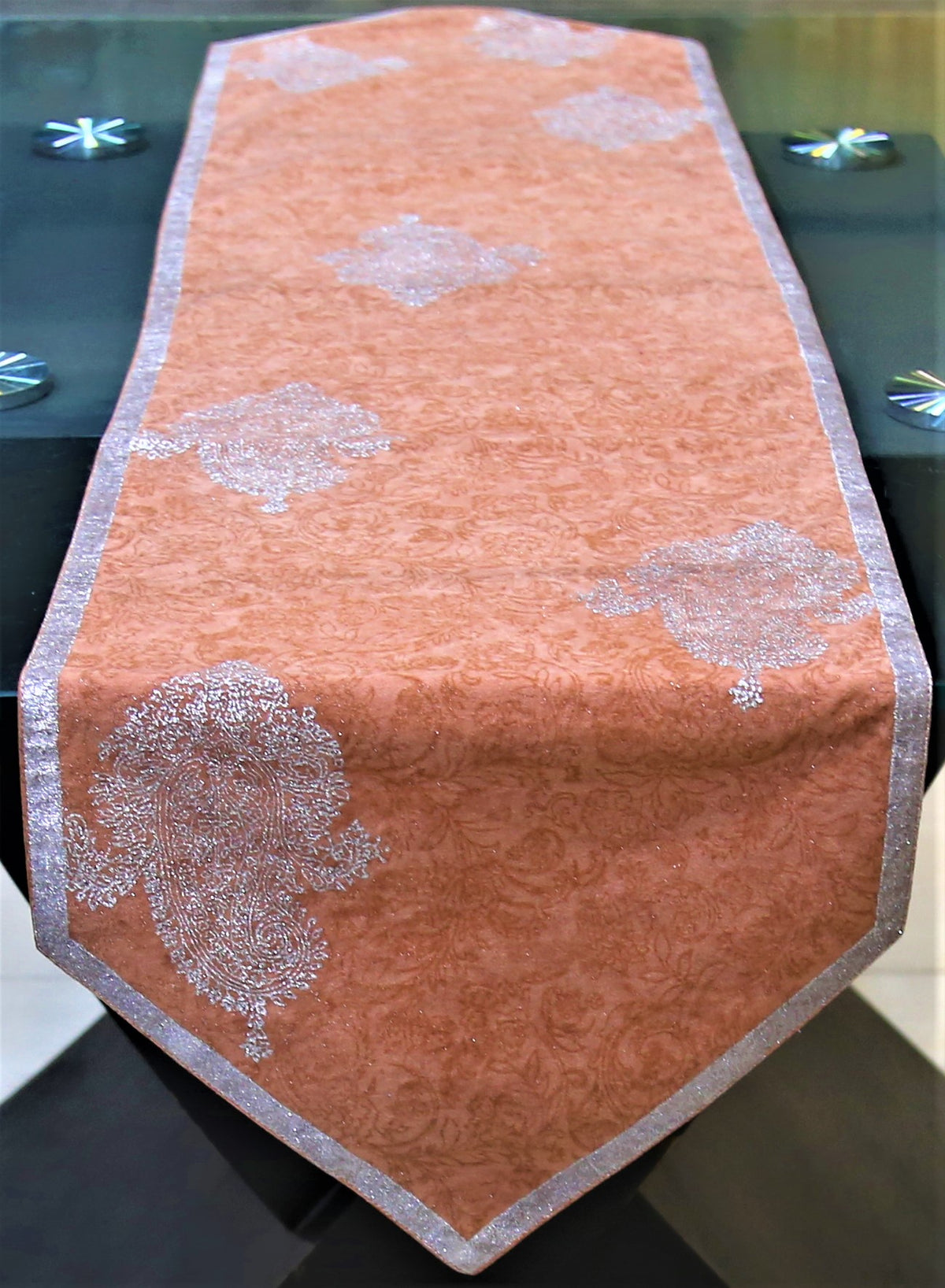 Self(13 X 60 Inch) Table Runner(D.Peach)-Velvet - Jagdish Store Online Since 1965