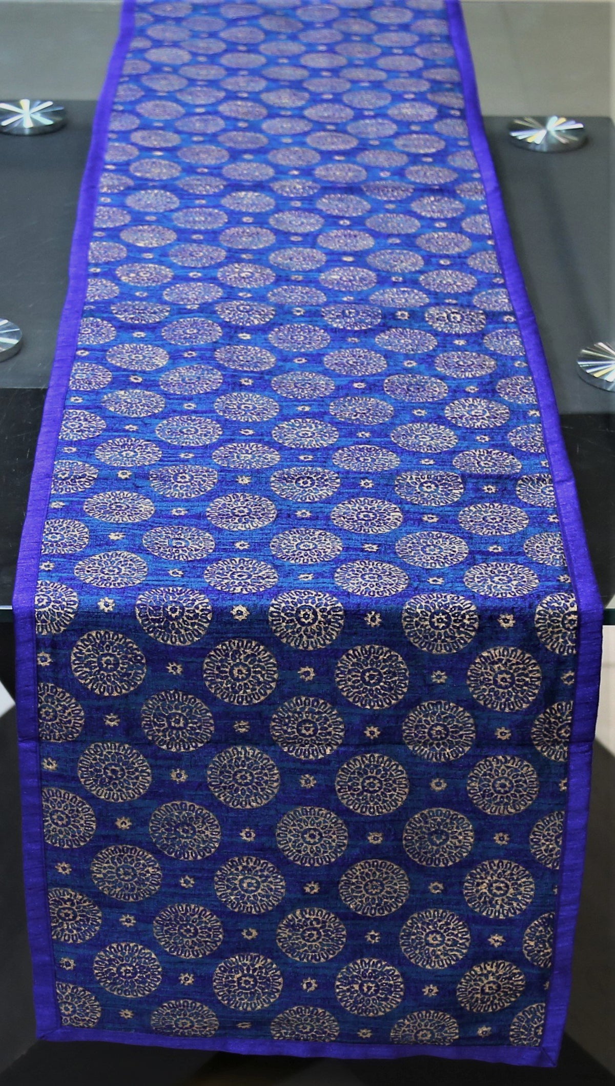 Blue Dupion Silk Table Runner 13 X 72 inch front view