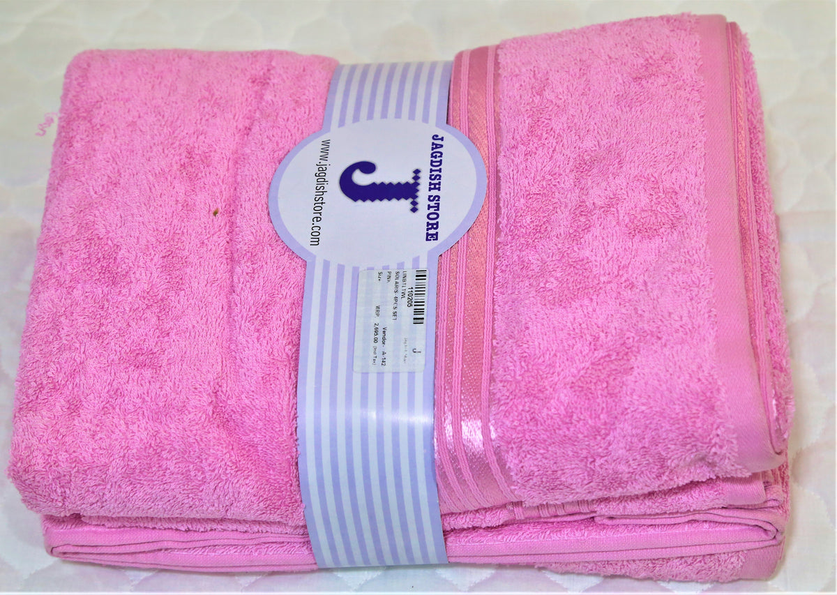 (Pink) Plain Cotton Bath Towel Set-4 Pcs Set - Jagdish Store Online Since 1965