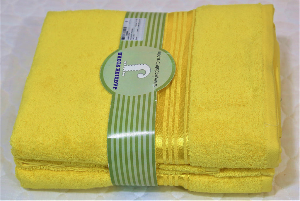 (Yellow) Plain Cotton Bath Towel Set-4 Pcs Set - Jagdish Store Online Since 1965