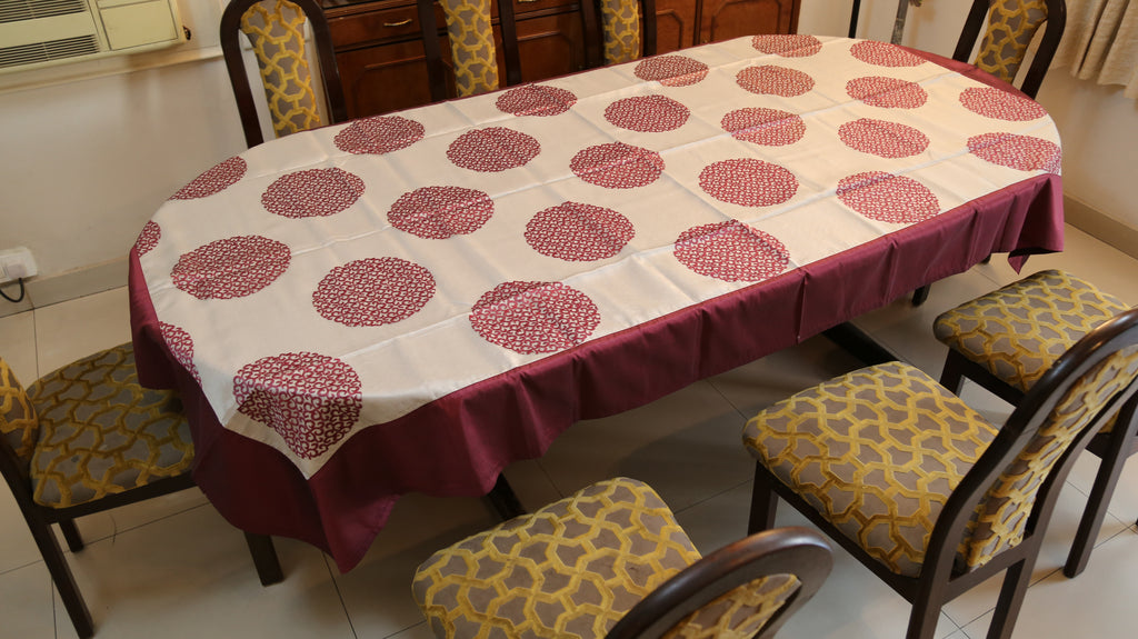 Embroidery(60x108 Inch)Table Cover(Cream/Magenta)-Sheer/Polyester - Jagdish Store Online Since 1965
