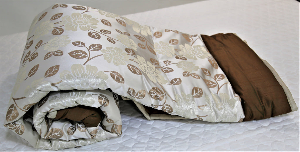Leaf Printed(Brown/Silver) PolyCotton Quilt (60x90 Inch)-400 GSM - Jagdish Store Online Since 1965