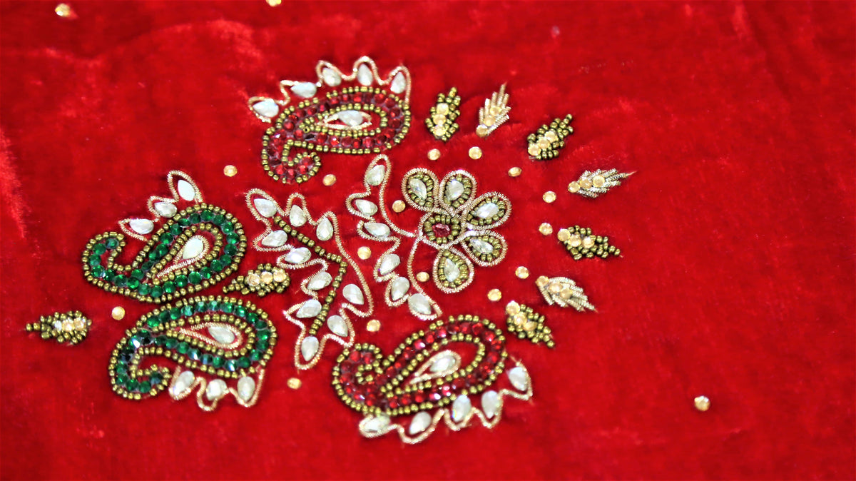 Stone Work(Red/Gold) Velvet Quilt (90x108 Inch)-400 GSM - Jagdish Store Online Since 1965