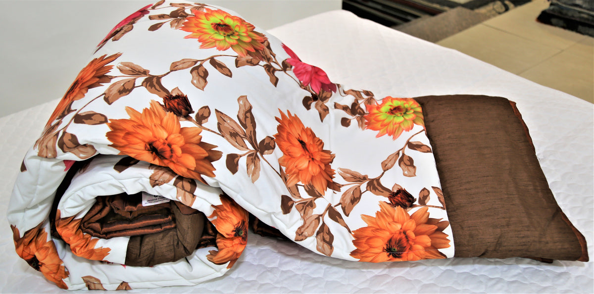 Floral Printed(Brown) PolyCotton Quilt (90x108 Inch)-400 GSM - Jagdish Store Online Since 1965