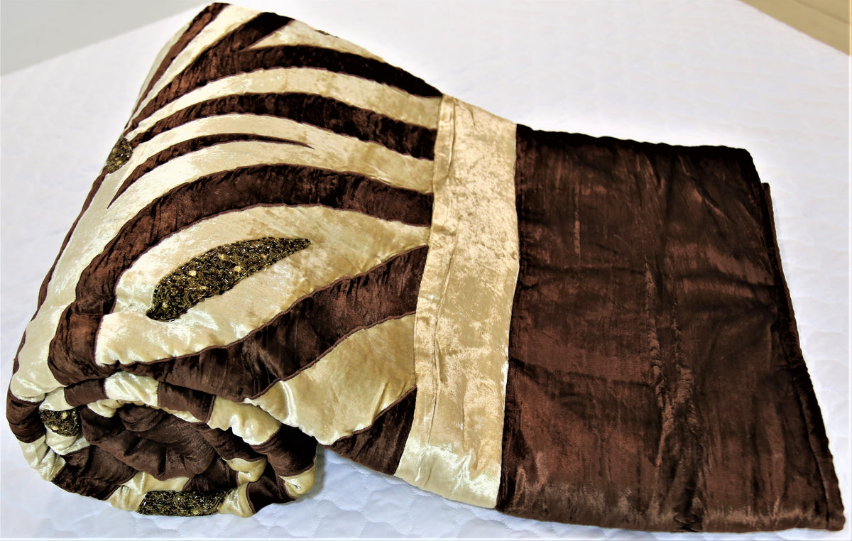Beads Work(Brown/Beige) Chenille Quilt (60x90 Inch)-250 GSM - Jagdish Store Online Since 1965