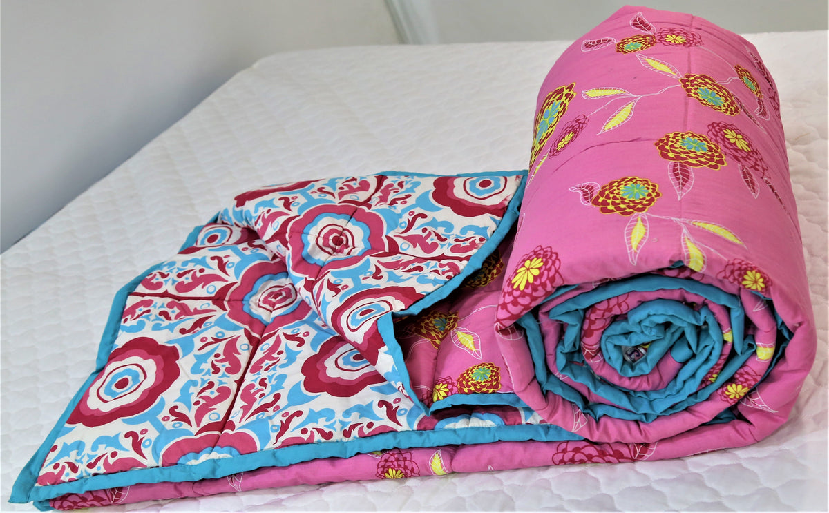Printed(Pink) Reversible Cotton AC Quilt (90x108 Inch)-300GSM - Jagdish Store Online Since 1965