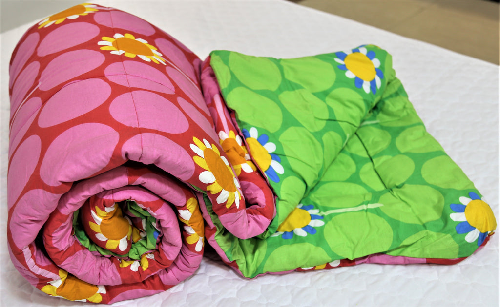 Printed(Pink/Green) Reversible Cotton AC Quilt (90x108 Inch)-250GSM - Jagdish Store Online Since 1965