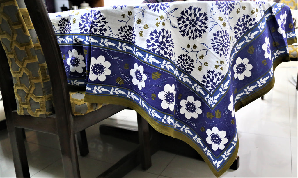 Printed(60x108 Inch)Table Cover(Blue)-Cotton - Jagdish Store Online Since 1965