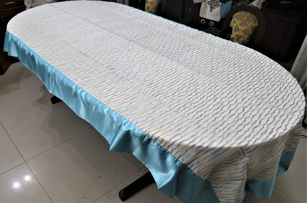 Printed (60x120 Inch)Table Cover(Cream/T.Blue)-Sheer - Jagdish Store Online Since 1965