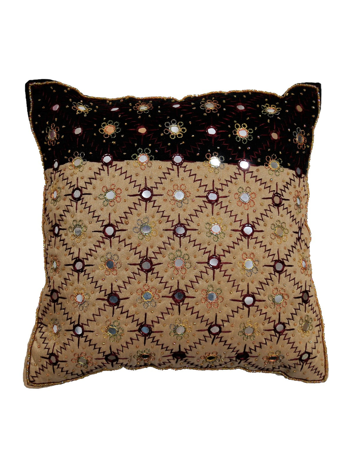 Beige Embroidered Polyester Cushion Covers 12x12 inch front view