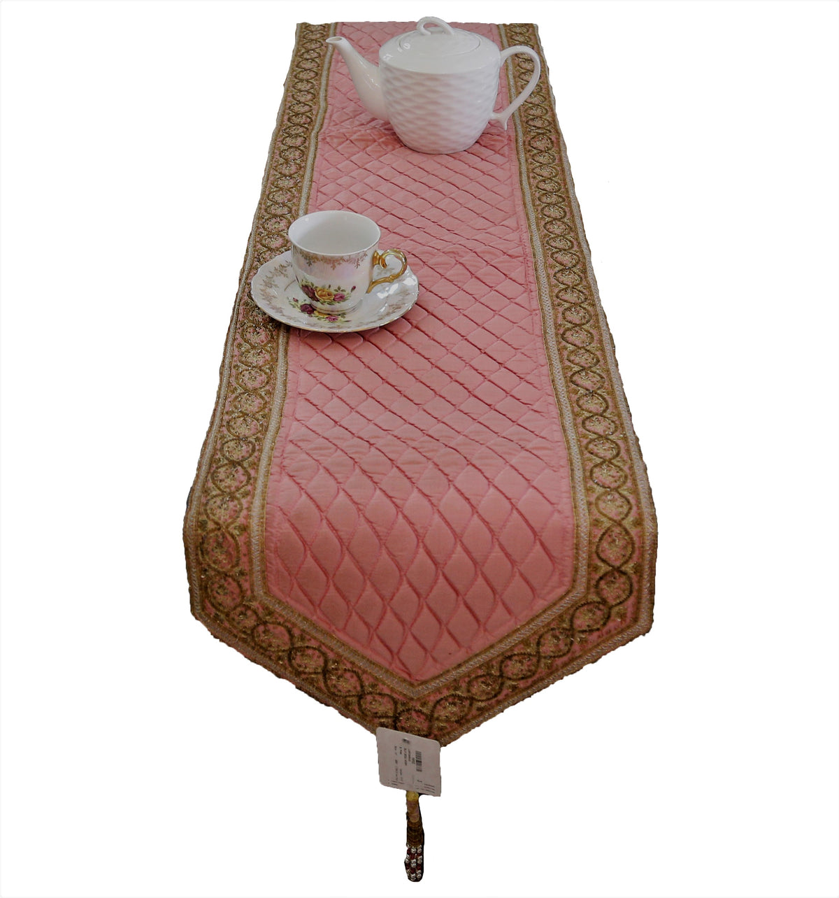 Pink Sequin Work Polysilk Table Runner 13 X 72 inch front view