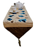 Patch Work (13 X 108 Inch) Table Runner(Beige/Blue)-Khadi Silk/Velvet - Jagdish Store Online Since 1965