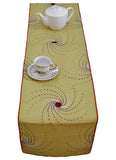 Swirl Design Table Runner(Orange/P.Green)-Dupion Silk - Jagdish Store Online Since 1965