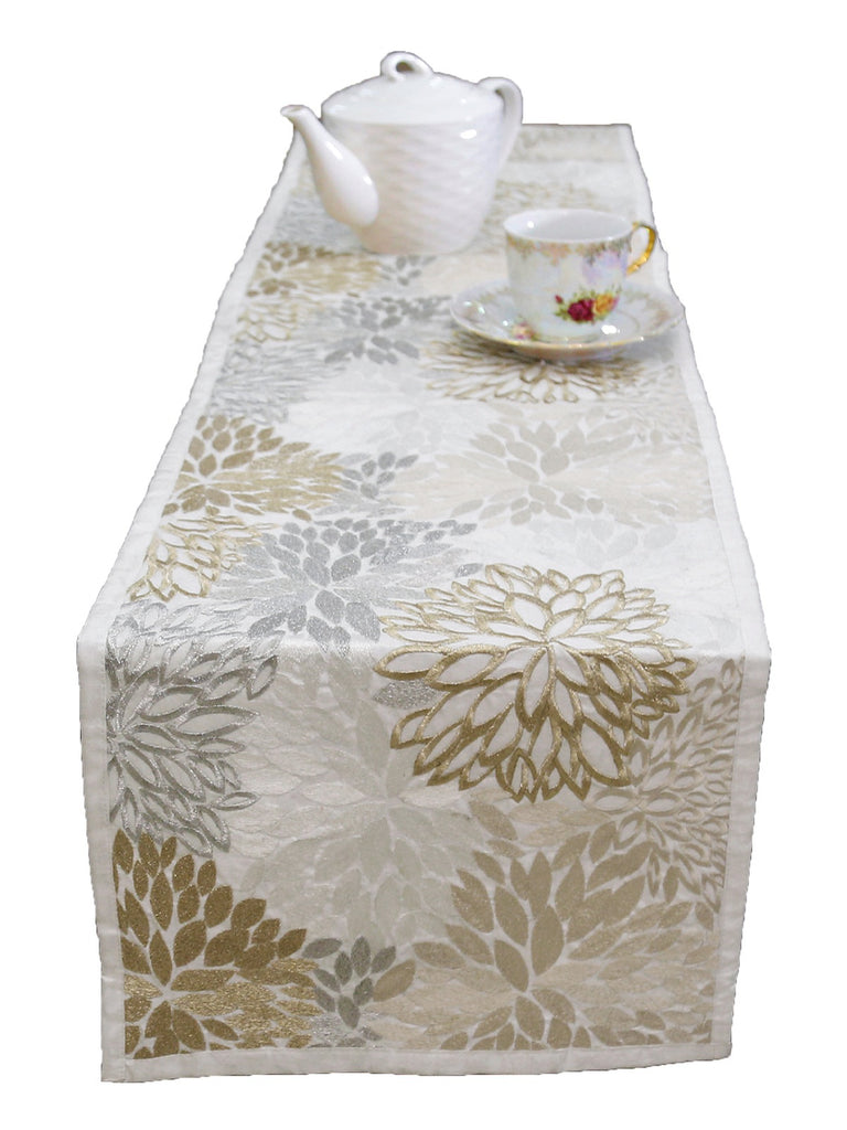 Embroidery(12 X 108 Inch) Table Runner(Off White/Beige)-Dupion Silk - Jagdish Store Online Since 1965