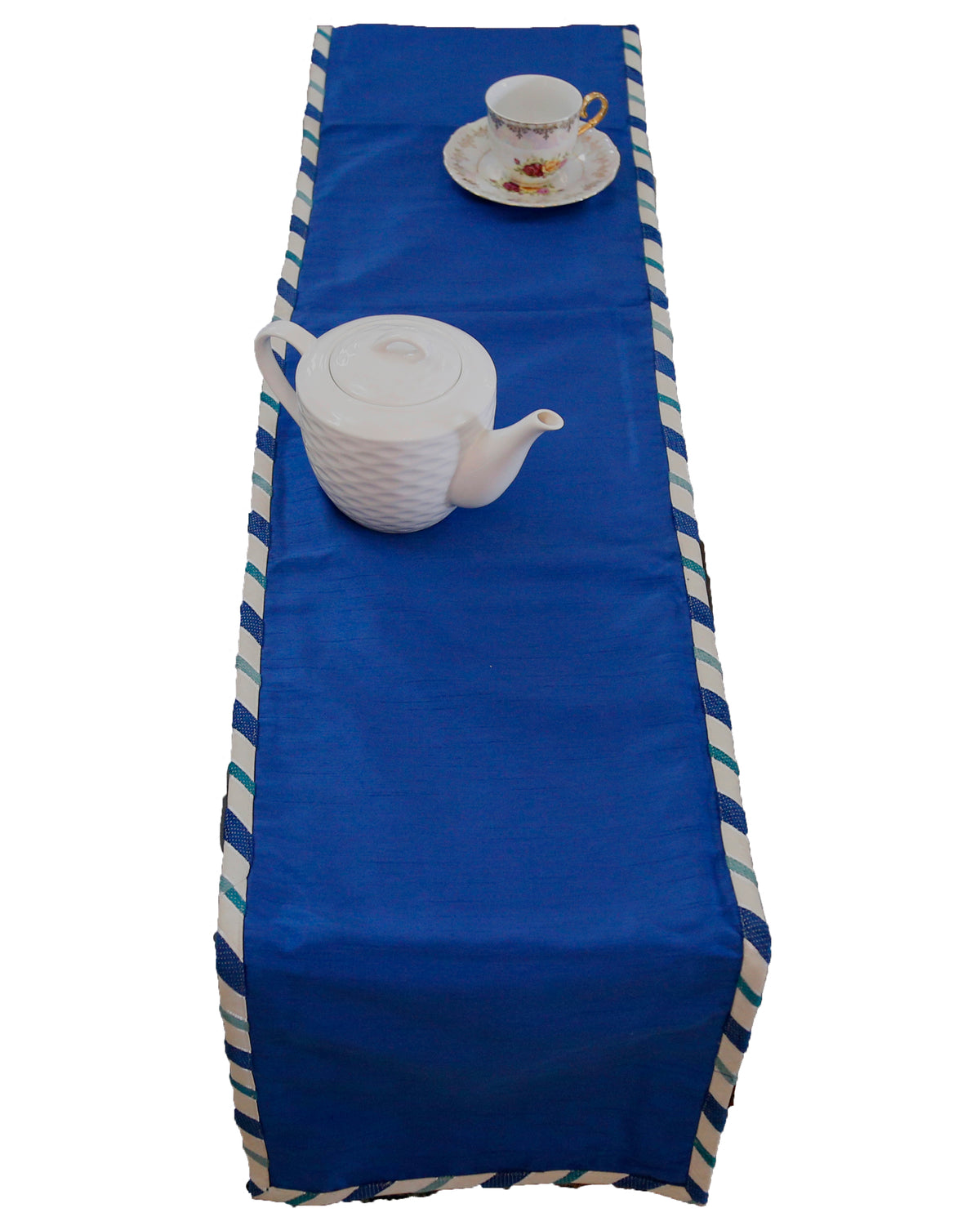 Blue Plain Polyester Table Runner 12 X 90 inch front view