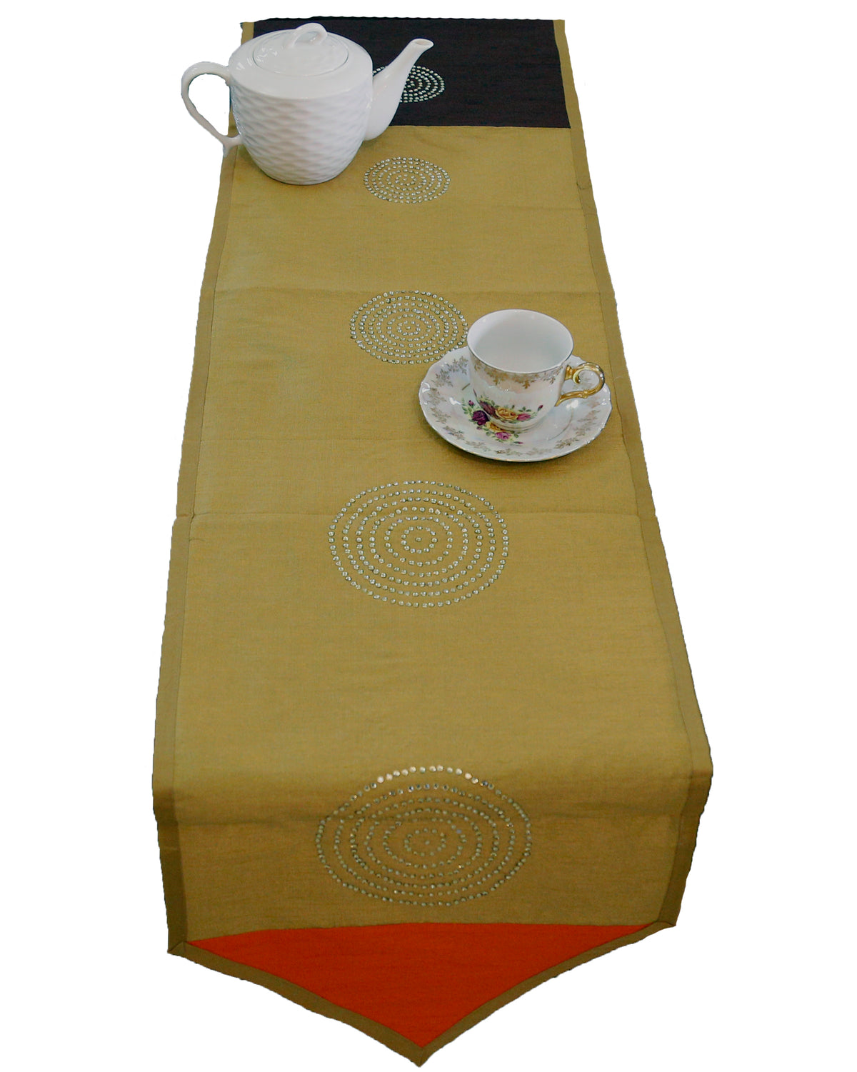 Black Sequin Work Dupion Silk Table Runner 14x108 inch front view