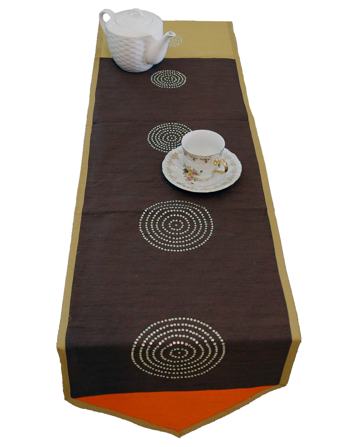Black Sequin Work Dupion Silk Table Runner 14x108 inch front view