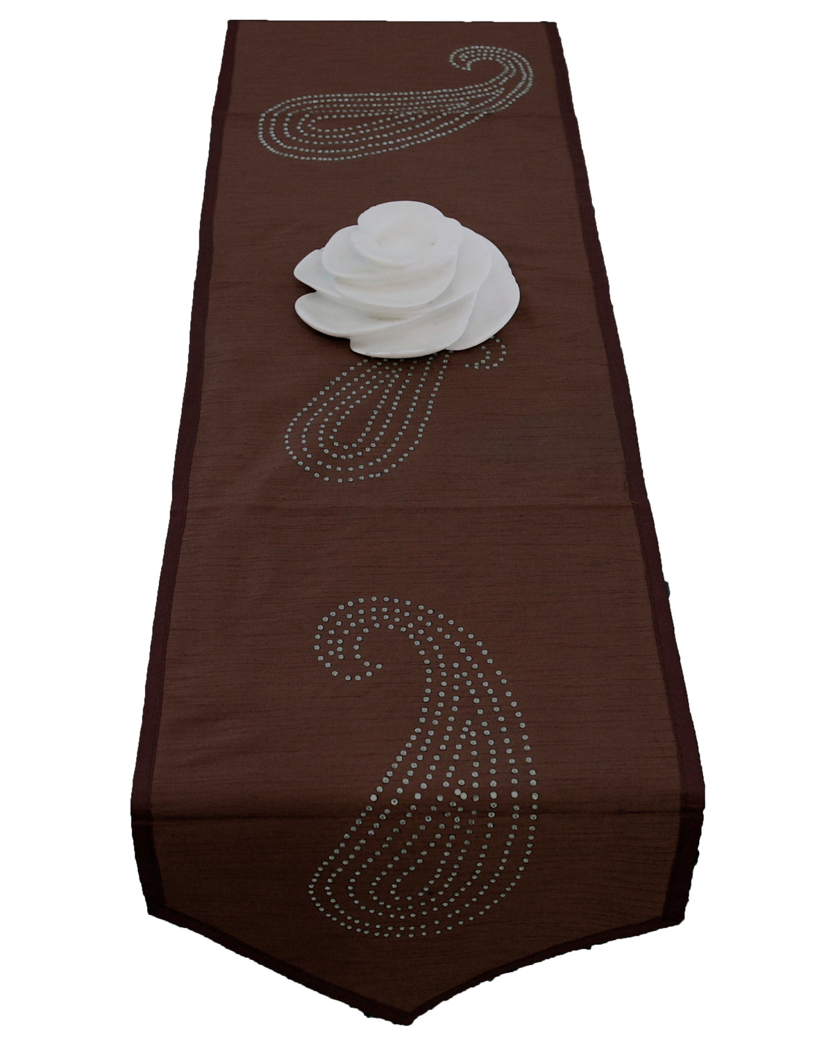 Brown Sequin Work Dupion Silk Table Runner 14x108 inch front view