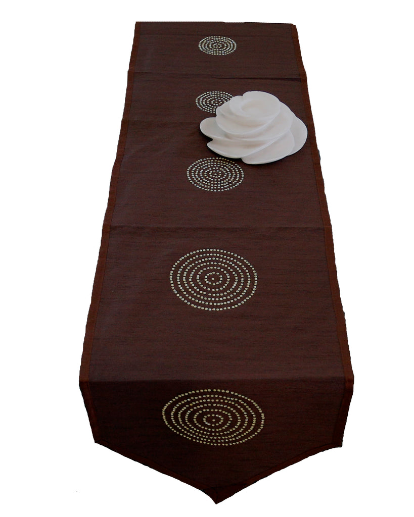 Sequence Work(14 X 90 Inch) Table Runner(Brown)-Dupion Silk - Jagdish Store Online Since 1965