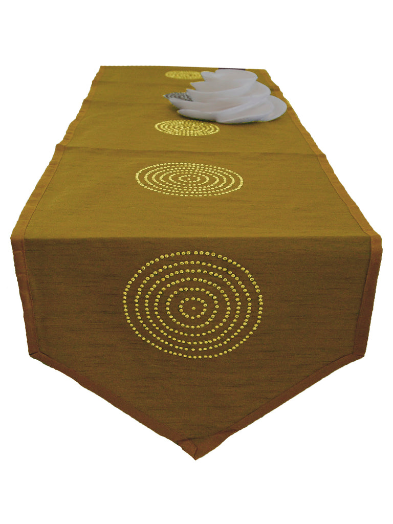 Sequence Work- Table Runner(Gold)-Dupion Silk - Jagdish Store Online Since 1965