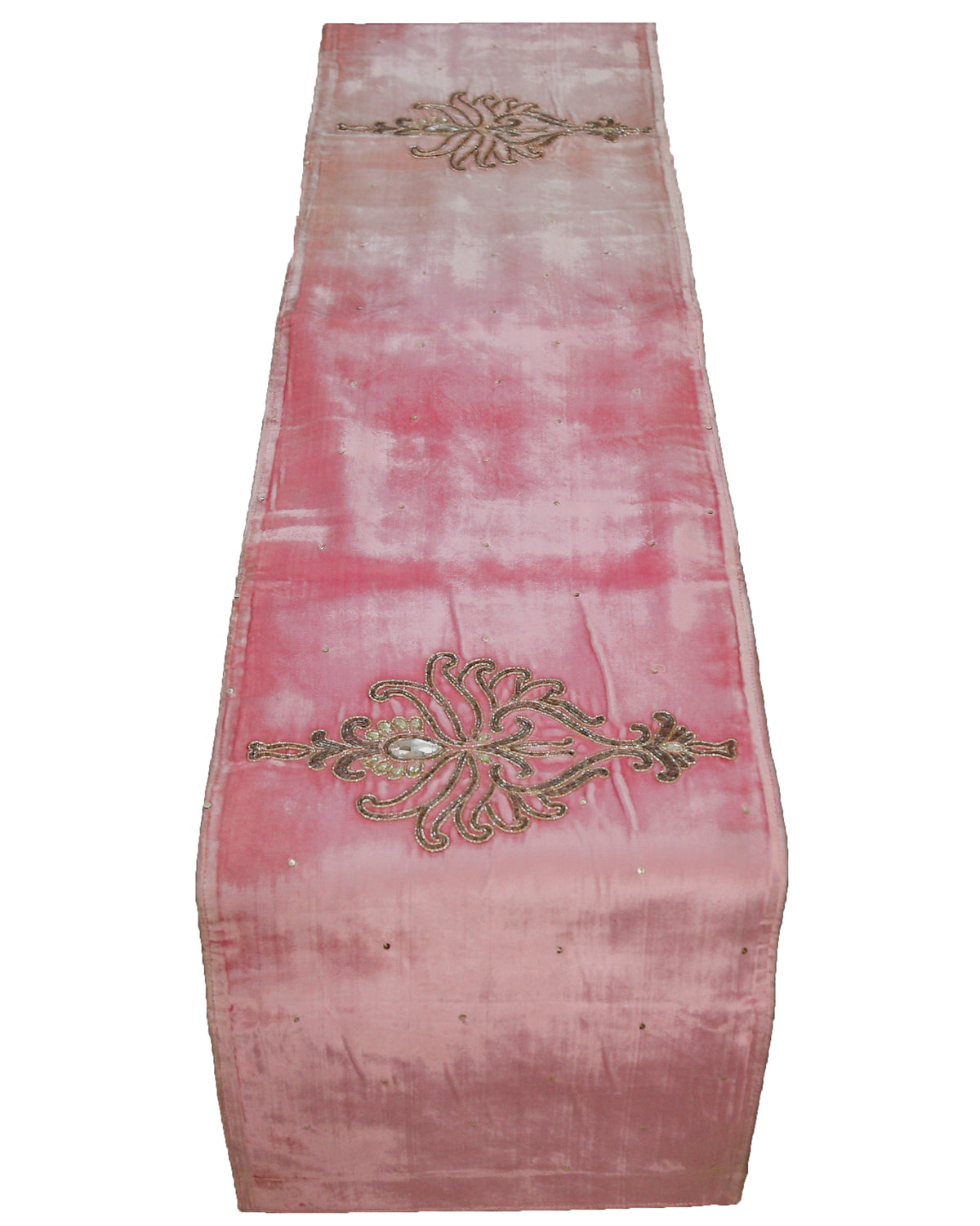 Pink Zardozi Work Chenille Table Runner 13 X 90 inch front view