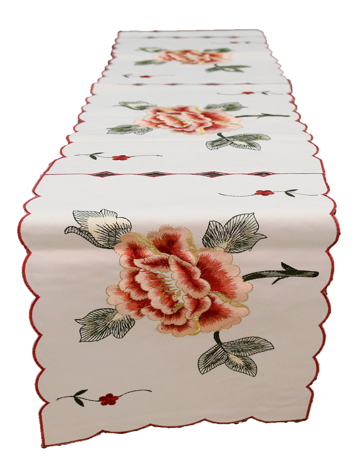 Beige Embroidered Linen Table Runner 12 X 90 inch front view