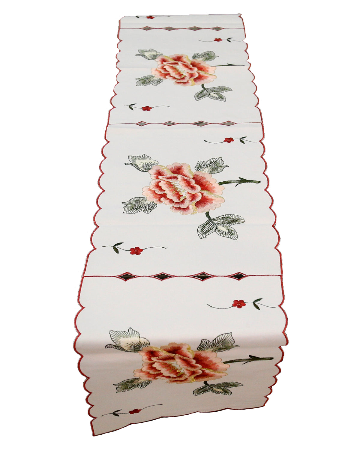 Beige Embroidered Linen Table Runner 12 X 90 inch front view