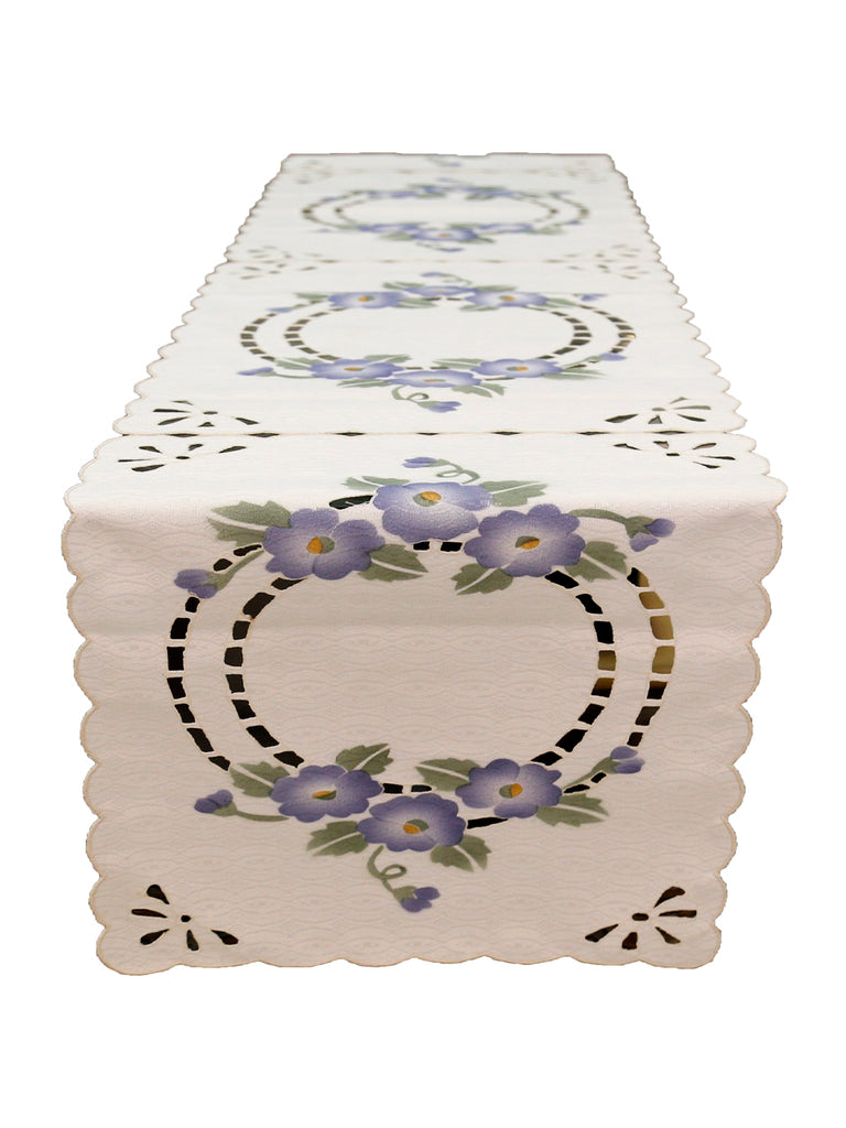 Cut Work +Self Design + Block Printed(12 X 90 Inch) Table Runner(Cream)-Polyester - Jagdish Store Online Since 1965