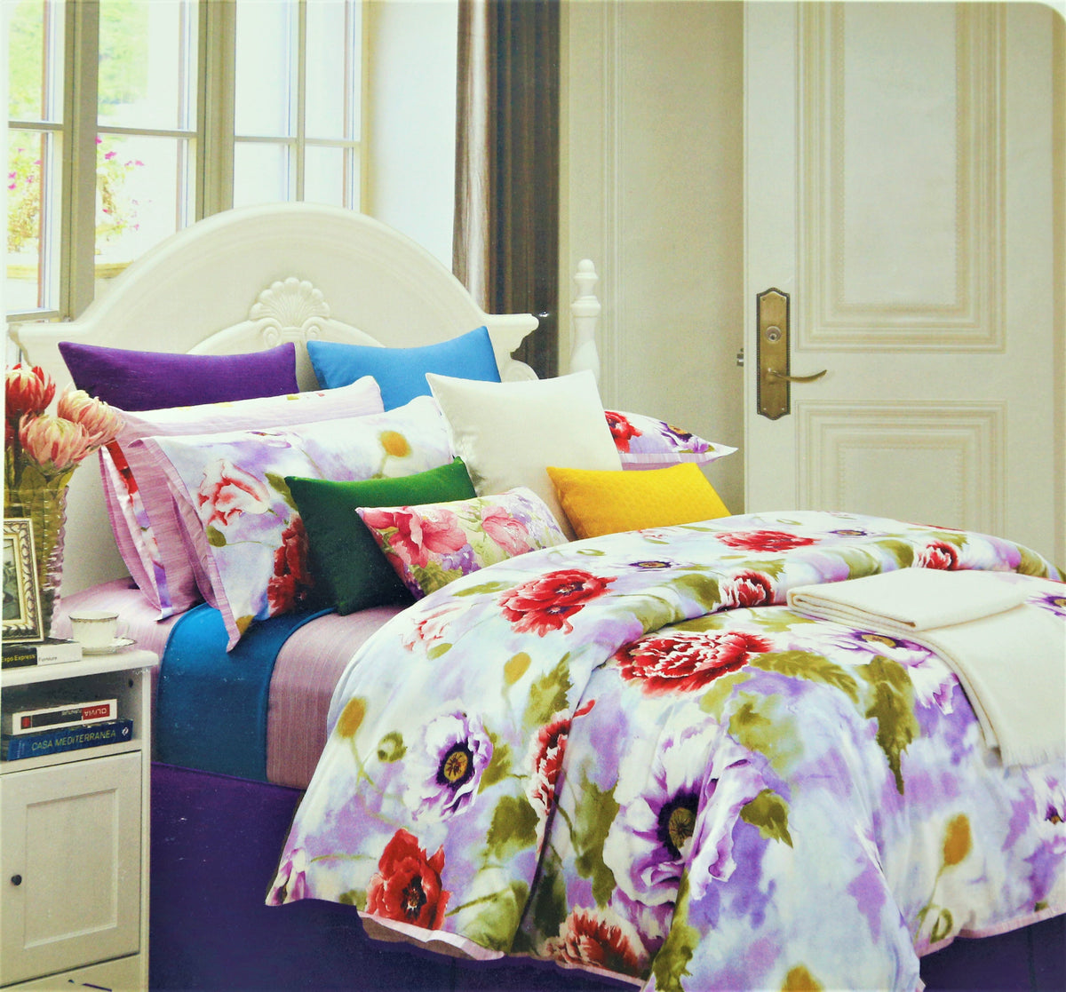 Floral print cotton double bedsheet set 100x108 inch with 2 pillow covers