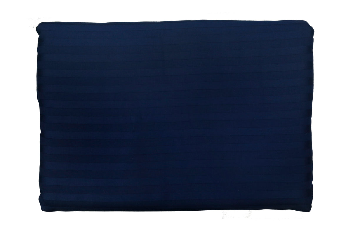 Solid navy blue cotton bedsheet with a tone-on-tone satin stripe weave